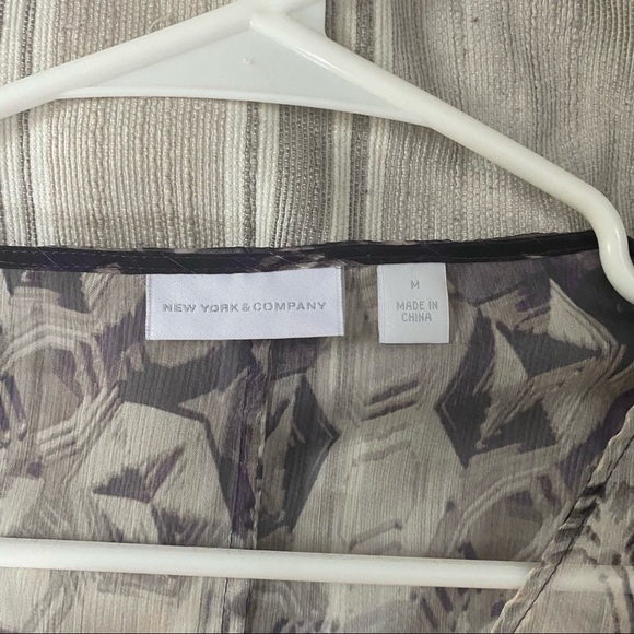 New York & Company Patterned Blouse Cover Up, Sheer, Purple Hues - Picture 4 of 4